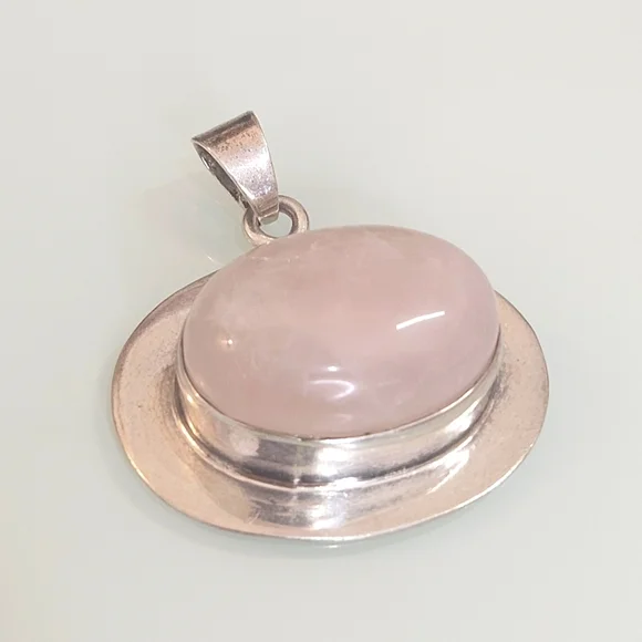 Rose Quartz Sterling Silver Mexico 925 Pendant 16 Grams - Picture 1 of 11
